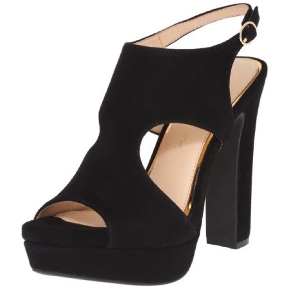 Jessica Simpson Derian Black Split Suede Peep Toe Chunky Heel Sz 85